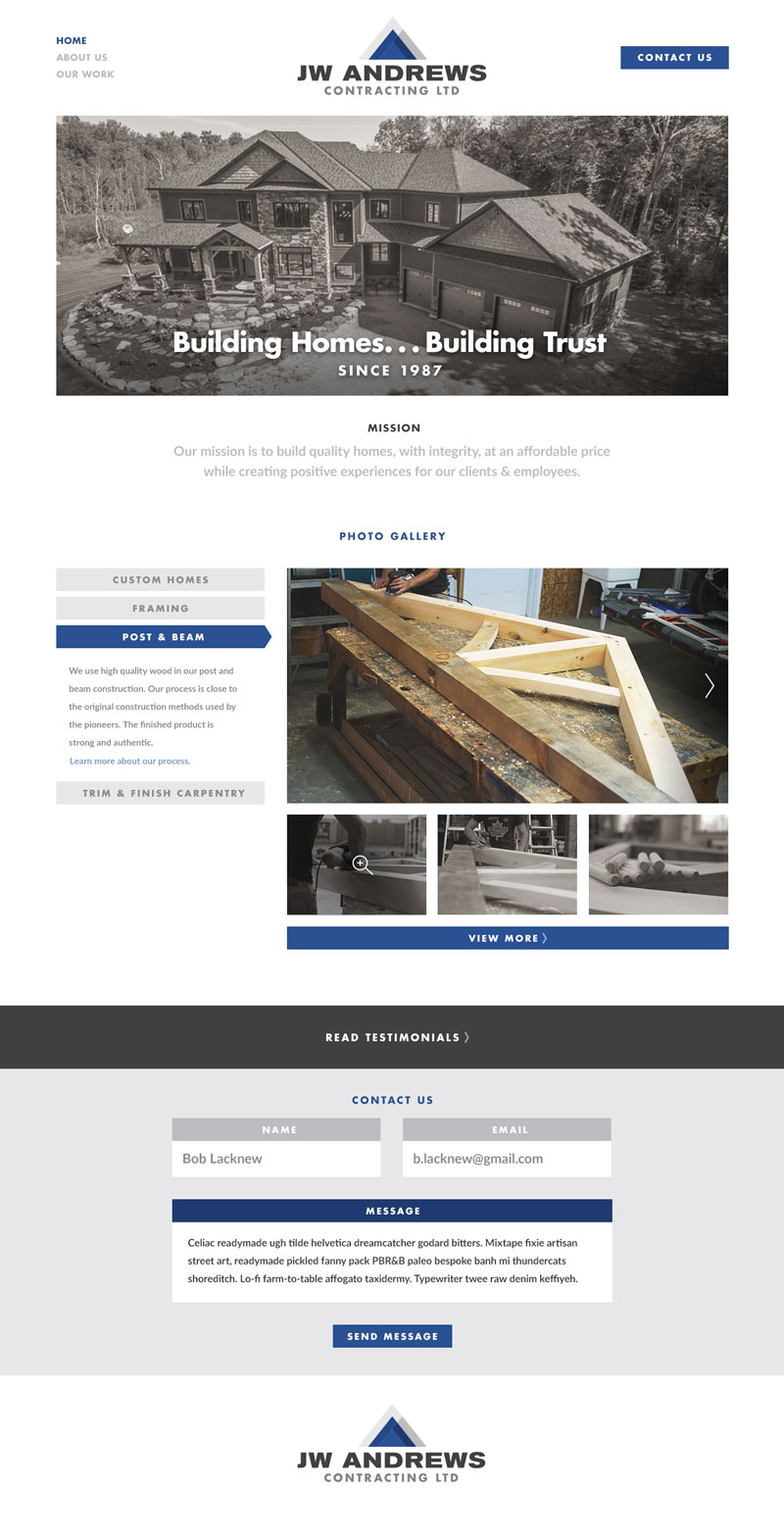 JW Andrews Contracting Homepage